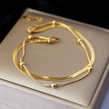 Golden double-layered snake chain anklet with polished round beads and extension chain - 【E272】Double Layer Blade Bead Bracelet Gold