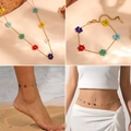 Colorful beaded flower jewelry set with stainless steel chain for women - Colorful Solid Flower Bead Jewelry Set