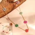 Summer colorful crystal flower charm necklace and bracelet set in gold finish - Colorful Transparent Flower Bead Necklace and Bracelet