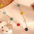Colorful beaded flower necklace and bracelet jewelry set in stainless steel for women - Colorful Solid Flower Bead Necklace and Bracelet