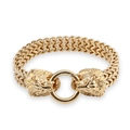 Domineering men's gold titanium steel bracelet with dual lion heads and round ring buckle - Gold Color Lion Head (KB74925-BD) / 23cm