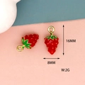 Detail showing dimensions (16mm x 8mm) of red strawberry alloy charms, weighing 2g. - Strawberry Style