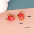 Detail showing pink strawberry charm dimensions: 14mm height, 12mm width, weight 3.5g - Lychee Style