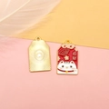 Lucky omamori charm featuring a maneki-neko cat and wealth character in red enamel - Lucky Cat Omamori (1) / Red