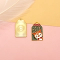 Detailed gold alloy Omamori charm with cartoon deer and Peace symbol on enamel - Safe Deer Omamori (2) / Dark Green