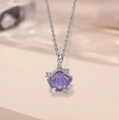 Elegant silver shell pendant necklace with purple enamel and ocean starfish charms - Rhinestone Purple Shell Style (8012) Silver