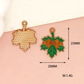 Close-up detail of green enamel maple leaf charm with dimensions and weight info - Maple Leaf / Green