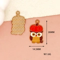 Detailed view of cartoon owl charm with pumpkin hat showing both sides and dimensions - Owl / Colorful