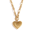18k gold plated heart pendant necklace with toggle clasp and paperclip chain - Gold