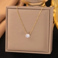 Minimalist gold necklace with a brilliant round solitaire diamond pendant for women - Large Single Drill (H185) Gold
