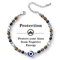 Triple protection bracelet with 6mm tiger eye and obsidian beads for aura protection - Evil Eye Protection