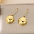 Elegant minimalist stainless steel hollow hemisphere drop earrings with gold finish - Gold Hemisphere Long Hook Style (KE63190-Z) / 18mm