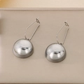 Minimalist stainless steel semi-sphere hollow drop earrings with elegant silver finish - Silver Hemisphere Long Hook Style (KE63192-Z) / 18mm