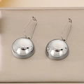 Elegant minimalist stainless steel hollow semi-sphere drop earrings in silver finish - Silver Hemisphere Long Hook Style (KE63191-Z) / 20mm