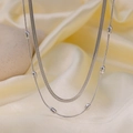 Silver double-layer snake chain necklace with beads on soft silk background - Rice Bead & Blade Style (H1160) / Steel