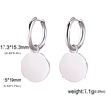 Polished stainless steel hoop earrings with round charms in a sleek silver finish - Steel - Solid Round Disc