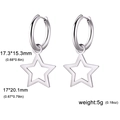 Polished stainless steel hoop earrings with hollow star pendants in bright silver finish - Steel - Hollow Star