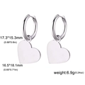 Polished silver heart drop earrings in 304 stainless steel with dimension markings - Steel-Heart