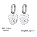 Silver hollow monstera leaf earrings in 304 stainless steel with dimension details - Steel Color-Foliage