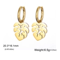 Golden monstera leaf hoop earrings in polished stainless steel with hollow leaf design - Gold-Foliage