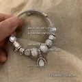 Silver beaded bracelet with 'Love' heart charm and steel wire band, fits 13-16cm wrist - Exquisite Beaded Style (B1078)