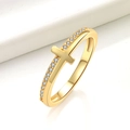 Anello minimalista placcato oro 18k con design a croce e pietre di zircone scintillanti - US 6 / Oro