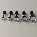 Set of five black titanium steel crown stud earrings with clear cubic zirconia in gradient sizes - Black Prong White Zircon Flat Back (4mm)