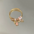 Golden beaded bracelet with pink sea turtle and starfish charms on a steel wire rope - Exquisite Beaded Style (B1091-2)