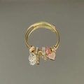 Multi-layer golden steel wire bracelet with pink enamel heart and faux pearls - Exquisite Beaded Style (B1090-1)
