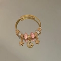 Golden double spiral beaded bracelet with pink enamel charms and starry moon pendants - Exquisite Beaded Style (B1081)