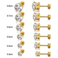 Titanium steel stud earring set with gold six-prong cubic zirconia in six sizes - Gold Prong White Zircon Flat Back (3mm)
