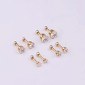 Gold plated stainless steel stud earrings set with clear round zircons and ball backs - Gold Prong White Zircon Ball Back (4mm)