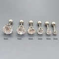 Set of six silver surgical steel stud earrings with clear zircons from 3mm to 8mm - Silver Tone White Zircon Ball Back (4mm)