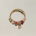 Gold stainless steel beaded wrap bracelet with cartoon cat and feather charms - Exquisite Beaded Style (B1083)