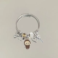 Silver beaded bracelet featuring star, heart, and brown cartoon character charms - Exquisite Beaded Style (B1085-1)