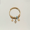Golden beaded charm bracelet with Hamsa Hand and star charms on a twisted wire cable - Exquisite Beaded Style (B1092)