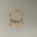 Elegant gold cable charm bracelet featuring crystal lock and key pendants - Exquisite Beaded Style (B1057-3)