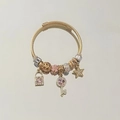 Handmade gold beaded bracelet with pink charms and stars in braided stainless steel - Exquisite Beaded Style (B1057-1)