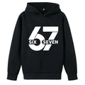 Jungen Kapuzenpullover in Schwarz mit kreativem 67 und SIX SEVEN Print auf der Front - 100cm / Schwarz