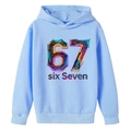 Light blue boys hoodie with creative 3D circuit board number 67 print and ribbed cuffs - 100cm / Light Blue
