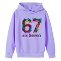 Light purple boy's hoodie featuring creative digital 67 print in futuristic neon style - 100cm / Lavender