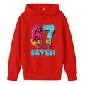 Boys red hoodie featuring creative cartoon number 67 and donut ice cream graphic print - 100cm / Red