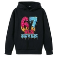 Boys black hoodie with creative colorful number 67 ice cream style print design - 100cm / Black