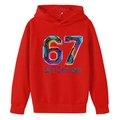 Red boys hoodie with creative numeric 67 circuit board print and ribbed cuffs - 100cm / Red