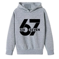 Gray boys hoodie with creative 67 number print and classic kangaroo pocket design - 100cm / Light Gray