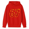Red boys hoodie with creative flaming number 67 print and ribbed cuffs casual style - 100cm / Red