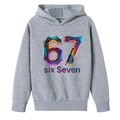 Grey boys' hoodie featuring a creative digital circuit board number 67 graphic print - 100cm / Light Gray
