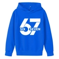 Blue hoodie for boys with creative white number 67 print and ribbed cuffs - 100cm / Sapphire Blue