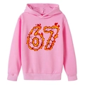 Pink boys hoodie with creative flame number 67 graphic print in soft cotton fabric - 100cm / Pink