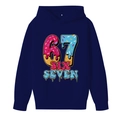 Boys navy blue hoodie with creative '67' donut and ice cream print design - 100cm / Navy Blue